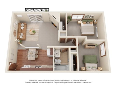 Floor plan for 2 beds, 1 bath, 800 sqft